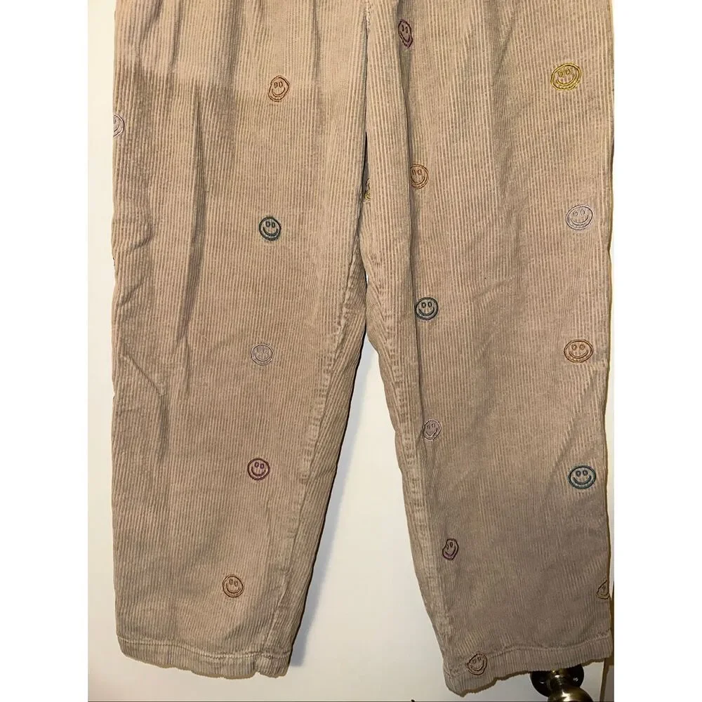 Urban Outfitters Men’s Medium Tan Corduroy Pants Embroidered Smiley Faces GUC